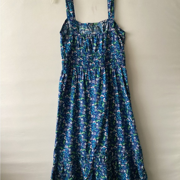 Loft Blue Floral Smocked petite Midi Dress - Picture 2 of 2